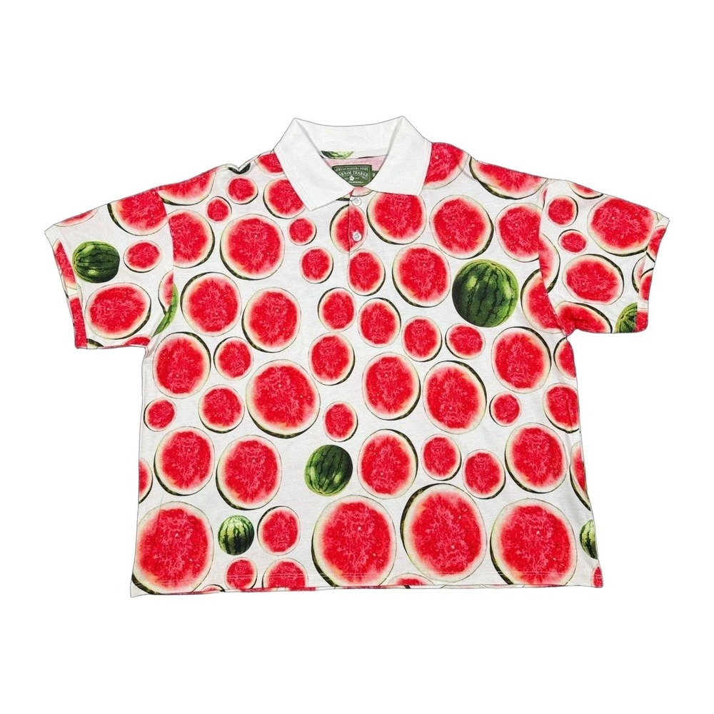 Denim Tears Watermelon Graphic Polo Shirt Mens Medium White Short Sleeve USA